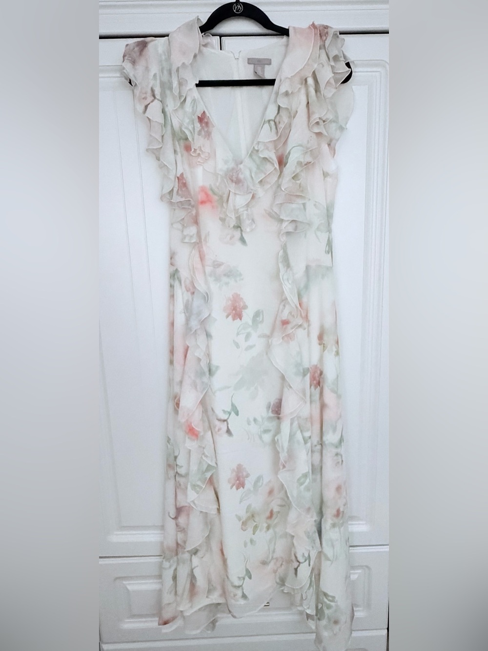 H&M Floral Ruffle Midi Dress | Soft Romantic | Size Medium